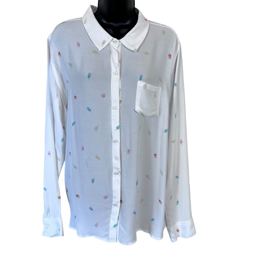 Anthropology Rails White Button-Down Shirt with Pastel Popsicle Summer Print